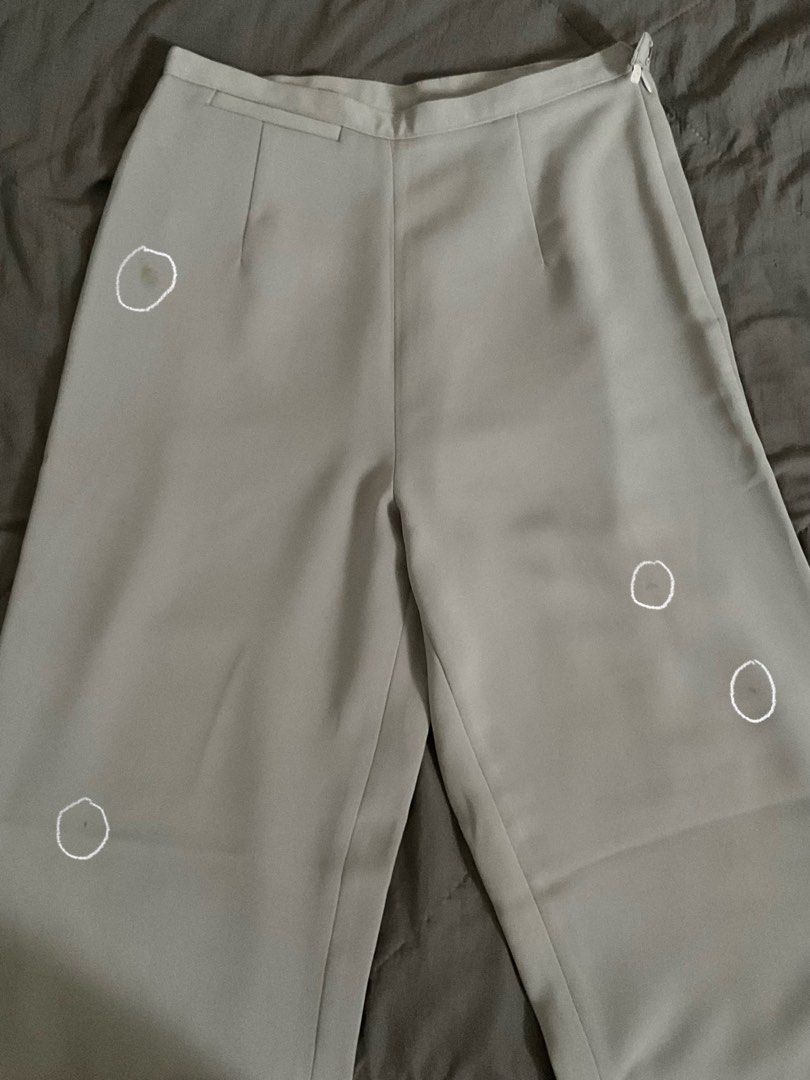pleated pants (Category: Other Bottoms) located in Singapore. Submitted by hedgehoggers (Listing ID 1349545310, Image 5). Description: navy blue: $10 light grey: $6 buy BOTH for $14 - fits XS-S, both have belt loop - note that light grey has a couple of defects :( only buy if u don’t mind - measurements are the same.