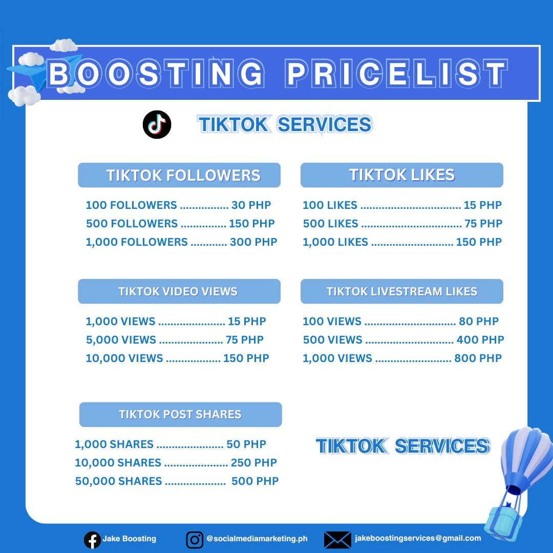 TIKTOK BOOSTING SERVICES (Category: Design & Marketing) located in Manila. Submitted by jakeboostingservices (Listing ID 1349550535, Image 1). Description: 🚀 Boost your TikTok game with our top-notch boosting services! 🌟 Let's get your content trending and reach new heights together! 📈✨ #TikTokBoost #SocialMediaGrowth #TikTokFame #BoostYourTikTok #TikTokPH #TikTokPhilippines #TikTokCreatorPH #ViralVideos #TikTokTrends #TikTokTips #ContentCreat