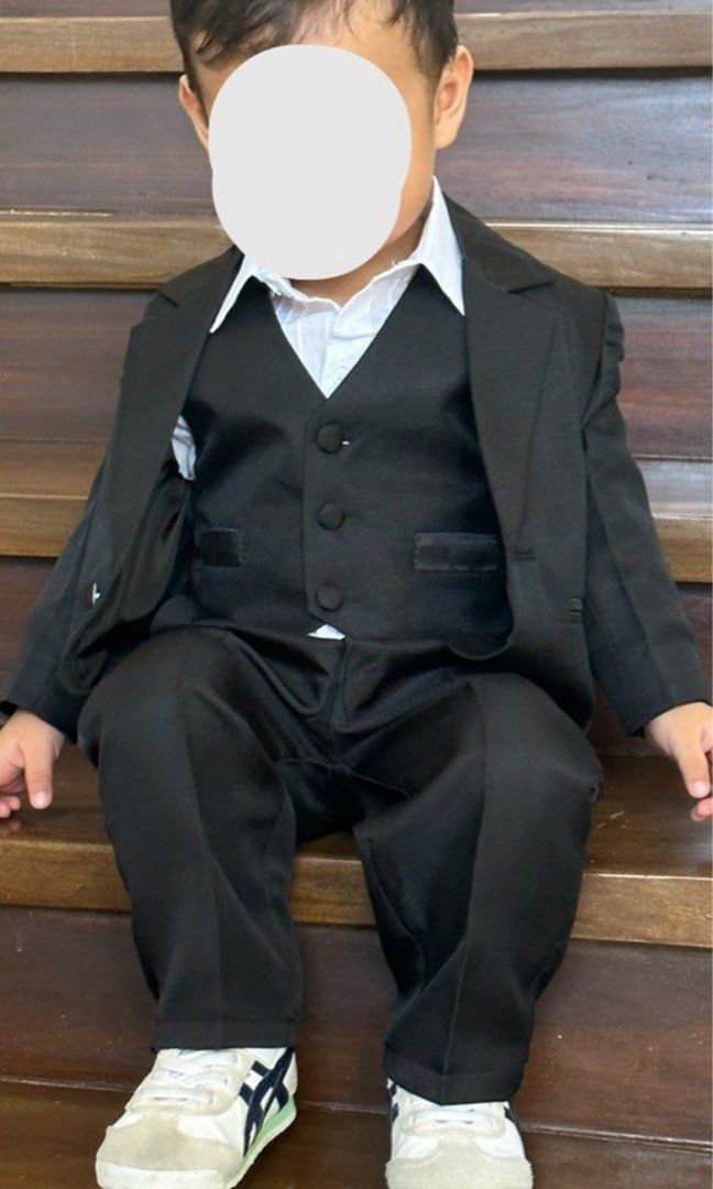 Toddler Formal Suit (Category: Babies & Kids Fashion) located in Tacloban City. Submitted by preluvdby_e (Listing ID 1349368060, Image 2). Description: Used once only for photo ops and nagpalit agad kse mainit yung venue ng Civil Wedding namin. 12-18 months sa shop but fits 18-24 months Rfs: decluttering.
