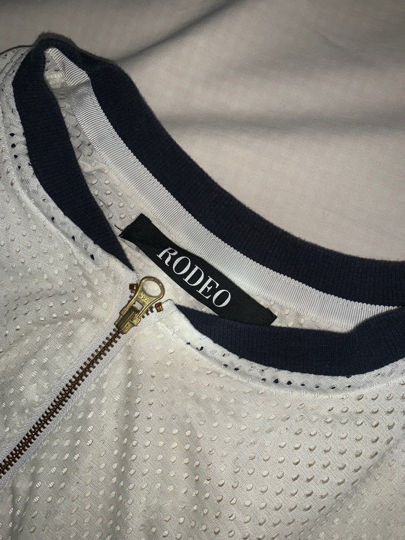 white mesh jacket (Category: Coats, Jackets and Outerwear) located in Manila. Submitted by rurusaid (Listing ID 1349446438, Image 3). Description: shoulder 14 in sleeves 18.5 in length : 18.5 in plain white NO STAIN it just looks different bc of the lighting.