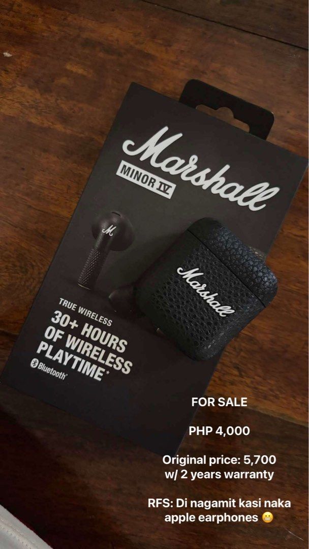 Marshal Minor IV (Category: Earphones) located in Valenzuela. Submitted by luckyfalcon_011a05 (Listing ID 1349663470, Image 1). Description: Used twice reason for selling naka apple earphones.