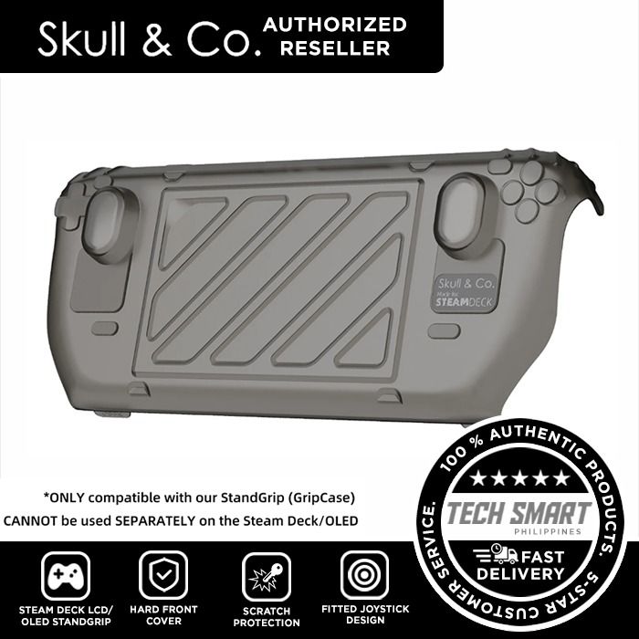 Skull & Co. HardShell Front Cover for Steam Deck LCD/OLED StandGrip (GripCase) (Category: Cases & Covers) located in Las Pinas. Submitted by techsmartph (Listing ID 1349623202, Image 1). Description: Black - PHP599 Green - PHP599 Orange - PHP599 Bundle - PHP1199 * Only compatible with our StandGrip (GripCase). Cannot be used separately on the Steam Deck/OLED * Easily install on our StandGrip (GripCase) for Steam Deck * Light and Hard Front Shell 