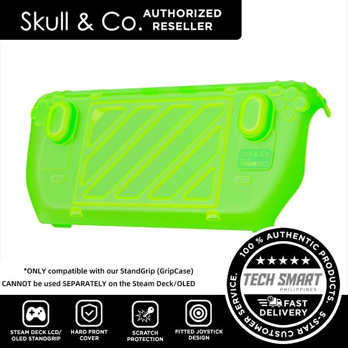 Skull & Co. HardShell Front Cover for Steam Deck LCD/OLED StandGrip (GripCase) (Category: Cases & Covers) located in Las Pinas. Submitted by techsmartph (Listing ID 1349623202, Image 2). Description: Black - PHP599 Green - PHP599 Orange - PHP599 Bundle - PHP1199 * Only compatible with our StandGrip (GripCase). Cannot be used separately on the Steam Deck/OLED * Easily install on our StandGrip (GripCase) for Steam Deck * Light and Hard Front Shell 