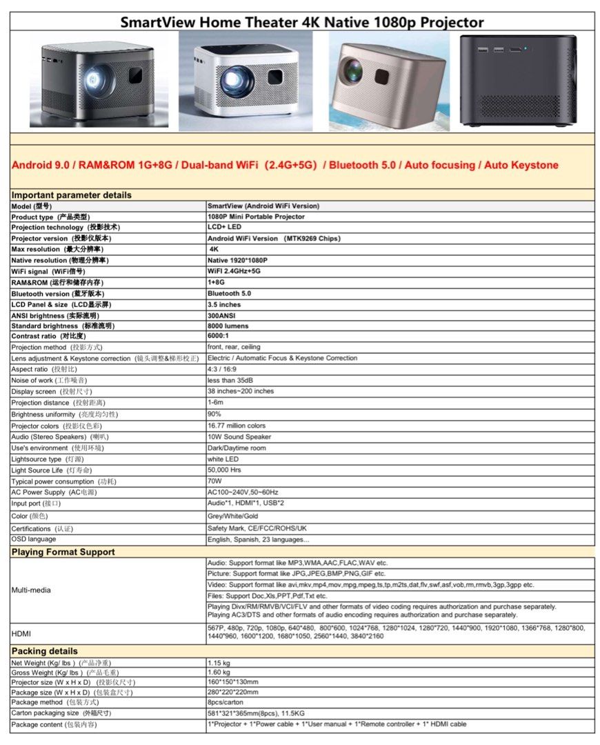 SmartView 4K projector test set for sale, Netflix, Disney YouTube ...