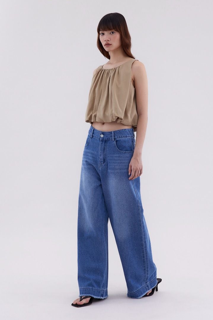 The Editor's Market TEM Hazelyn Gathered Neck Top - Peanut Tencel (Category: Sleeveless) located in Singapore. Submitted by stylebyce (Listing ID 1349742399, Image 3). Description: Worn twice, no defects and like new condition..