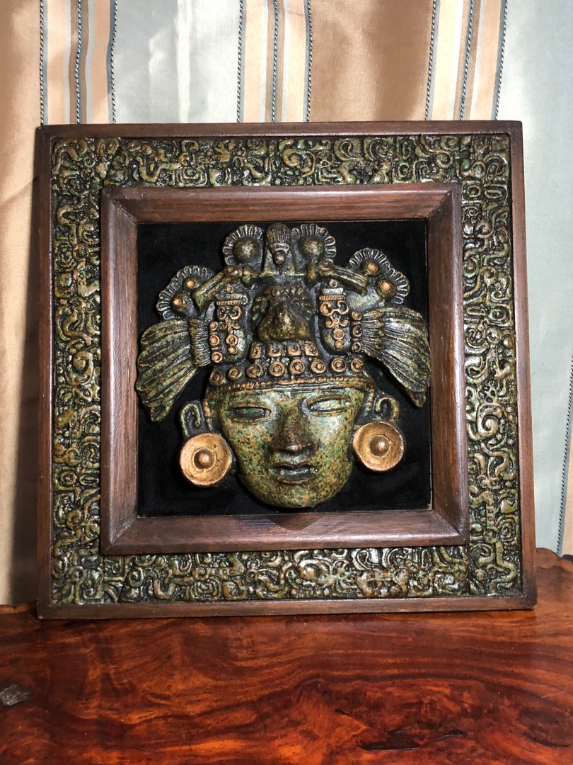 Vintage 1970 Aztec Mayan Goddess Crushed Malachite Wall Frame, Hobbies ...