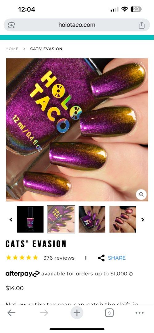 Holo Taco Cats Evasion (Category: Hands & Nails) located in Las Pinas. Submitted by cestlavicky (Listing ID 1349774609, Image 3). Description: Bought 2022 Reason for selling: not the color for me Price negotiable Used only 2x Might need some thinning So beautiful IRL.