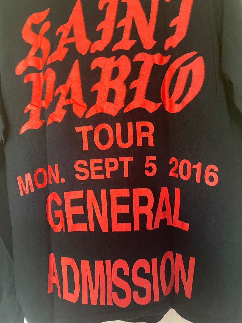 Kanye west concert merch longsleeves (Category: Tshirts & Polo Shirts ) located in Pasay City. Submitted by leugel (Listing ID 1349837572, Image 2). Description: Thrifted Saint Pablo Tour long sleeves Original Gildan No peeling from the decal No stains or signs of age Neck hole is not enlarged More photos available Price negotiable 26 inches length 18 inches width.