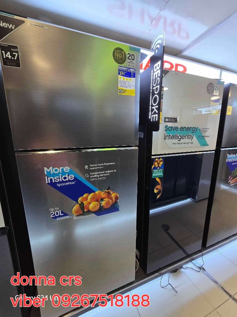 Samsung two door ref (Category: Refrigerators and Freezers) located in Quezon City. Submitted by daligcon19 (Listing ID 1349781467, Image 3). Description: ❄️ COMPLETE LIST OF SAMSUNG TWO DOOR INVERTER REFRIGERATOR NO FROST ❄️ RT20FARVDSA 7.4- 16,900 RT22M4033UT 8.4 - 19,600 RT25FARBDUT 9.1 - 20,000 RT31CG5424S9 10.8 - 20,900 INOX RT31CB564422 10.8 - 29,500 Bespoke Smarthing Clean Black RT31CB56448C 10.8 - 28,000 Bespoke White Pink RT35CG5444S9 12