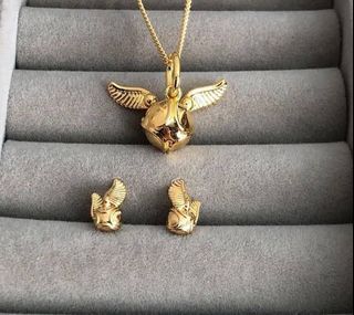 💎 SALE! PANDORA HARRY POTTER GOLDEN SNITCH NECKLACE & STUD EARRINGS SET