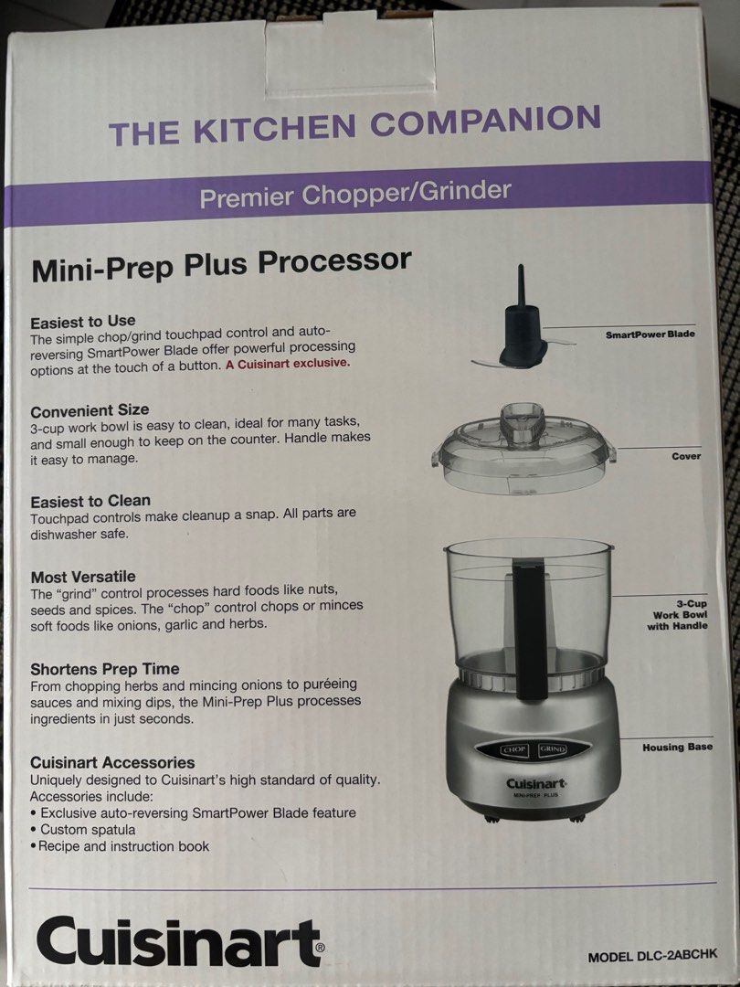 Cuisineart mini prep-plus processor (Category: Juicers, Blenders & Grinders) located in Singapore. Submitted by rattyrat (Listing ID 1349975633, Image 3). Description: Totally brand new and unopened. 3 cup work bowl with strong chopping and grinding power for food prep. Retailing for $180 in stalls or online. Warranty not yet used so if you buy this, the warranty belongs to you as well..