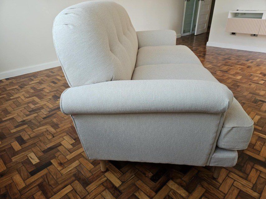 IKEA Esseboda Loveseat Beige (Category: Sofas) located in Manila. Submitted by cubbyhole525928 (Listing ID 1349959799, Image 2). Description: Brand new newly assembled Never used Reason for selling: change of mind Super soft and comfy Can sit 3 comfortably Bought it for 40,990 Color already sold out online.
