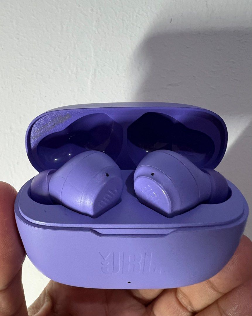 JBL Vibe 200TWS Wireless Earbuds (Purple) (Category: Headphones & Headsets) located in Manila. Submitted by importgoodiesph (Listing ID 1350009147, Image 3). Description: JBL Vibe 200TWS Wireless Earbuds Purple Headset - inclusions: unit, manual, charging cable, extra silicone tips - brand new (factory re-certified) - color: purple Features: - JBL Deep Bass Sound - 20 hours of combined playback - Either ear, or both - Calls and voice assistant wi