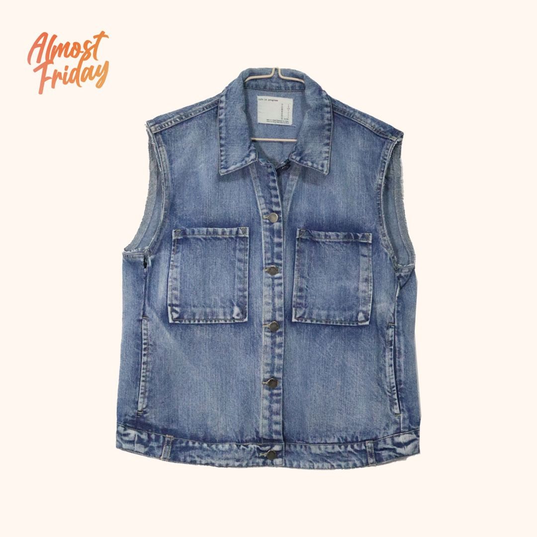 LIFE IN PROGRESS Sleeveless Denim Jacket (Preloved) Medium to Large (Category: Coats, Jackets and Outerwear) located in Catarman. Submitted by almostfridayph (Listing ID 1350055977, Image 1). Description: Brand: LIFE IN PROGRESS Condition: Good to Very Good Issue: Armpit Cuts. Kindly refer to photos Size: Large Php 380 Dimensions Chest: 18" Length: 24" Kindly manage your expectations. Our items are thrifted but in excellent condition NO RETURN, N
