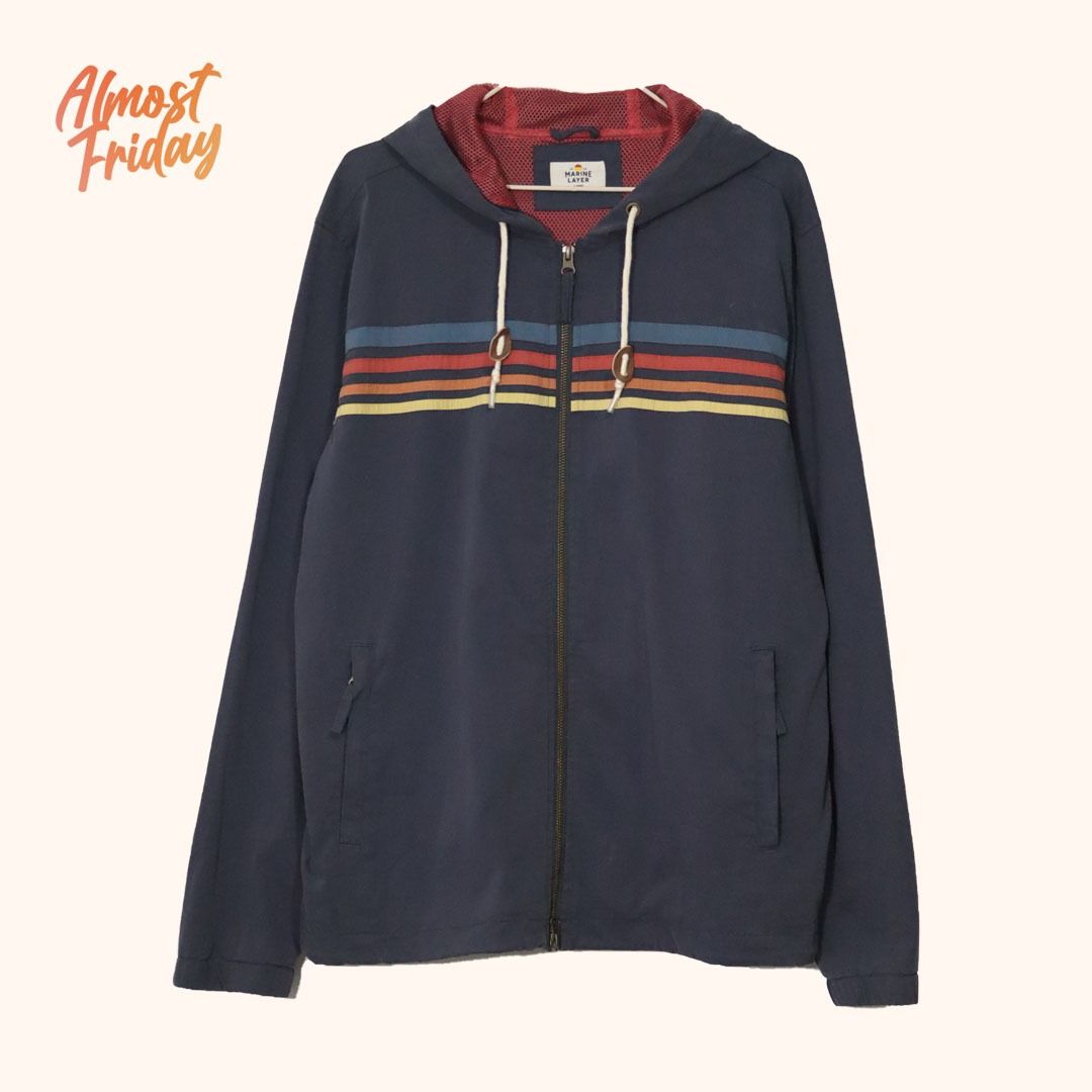 MARINE LAYER Blue Hooded Jacket (Preloved) Large (Category: Coats, Jackets and Outerwear) located in Catarman. Submitted by almostfridayph (Listing ID 1350045036, Image 1). Description: Brand: MARINE LAYER Condition: Very Good Issue: With signs of usage Size: Large Php 680 Dimensions Chest: 24" Length: 28" Kindly manage your expectations. Our items are thrifted but in excellent condition NO RETURN, NO EXCHANGE Actual product color may vary from t