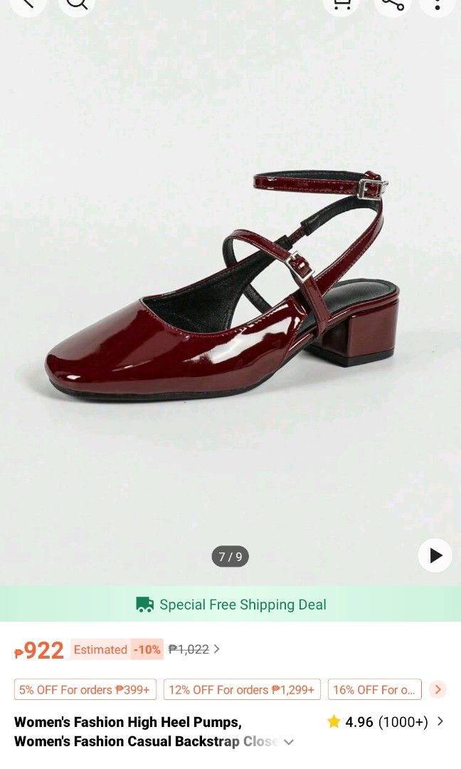 New SHEIN Red burgundy Flats back strap 37 (Category: Flats & Sandals) located in Pasig City. Submitted by camala (Listing ID 1350024461, Image 3). Description: 🌟bought for 800 🌟 New condition, just tried on. RFS wrong size 🌟burgundy/red back strap sandals 🌟Comfy and easy to walk in 👇 product link for reference http://api-shein.shein.com/h5/sharejump/appjump?link=lwBpypQUsjN_8&localcountry=PH&url_from=GM71044827661.