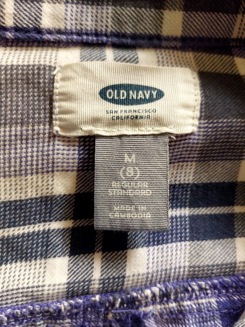 OLD NAVY Checkered/Plaid Long Sleeves Polo (Category: Babies & Kids Fashion) located in Pasig City. Submitted by ielsc (Listing ID 1349926872, Image 3). Description: Purple/Navy Blue/Gray Checkered Fabric: 100% Cotton Brand: Old Navy Fits 6-9yo.