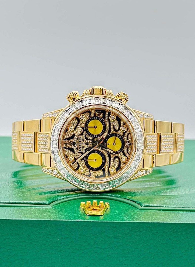 Rolex Daytona (Category: Luxury Watches) located in Las Pinas. Submitted by calmphoenix.234114 (Listing ID 1350011502, Image 3). Description: ROLEX DAYTONA 40MM RARE EYE OF THE TIGER REFERENCE 116508 CUSTOM TO 116588TRB BAGUETTE CUT DIAMOND BEZEL 18K SOLID YELLOW GOLD CALIBER 4130 AUTOMATIC MOVEMENT SAPPHIRE CRYSTAL GLASS YEAR 2019 BOX & CARD CONDITION 9.8/10 INCLUSIONS: ROLEX BOX .