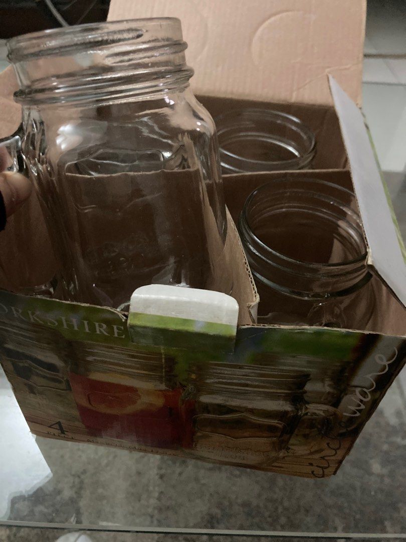 Yorkshire New Mason Jar Mug 4pcs (Category: Other Kitchenware & Tableware) located in Mandaluyong City. Submitted by rominagrace (Listing ID 1350010105, Image 2). Description: New Yorkshire Mason Jar Mug 4 pieces in a box Original price 595, selling for 450 only.