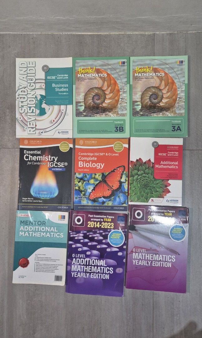 Assorted Textbooks (Category: Textbooks) located in Singapore. Submitted by wangwangbiscuits (Listing ID 1350163721, Image 1). Description: *all books are with minimal to no annotations Oxford Economics for IGCSE - $10 Cambridge Business Studies: Study and Revision Guide - $5 *SOLD* think! Mathematics 3A / 3B Textbooks - $5 each Oxford Chemistry/Biology for IGCSE/O Level - $5 each Cambridge Additional Maths for IGCSE/O Level - $5 Mentor Additiona