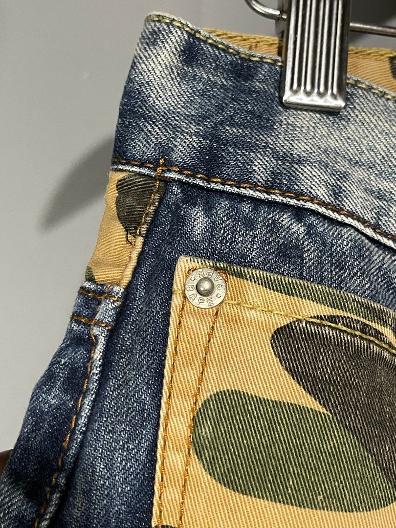 BAPE x Human Made Denim pants (STEAL) (Category: Jeans) located in Santa Cruz. Submitted by hongkongmarketph (Listing ID 1350158596, Image 3). Description: BAPE x Human Made Denim pants (steal) excellent condition cut washtags with embossed on buttons waist 31 length 41.5 length 7.5.