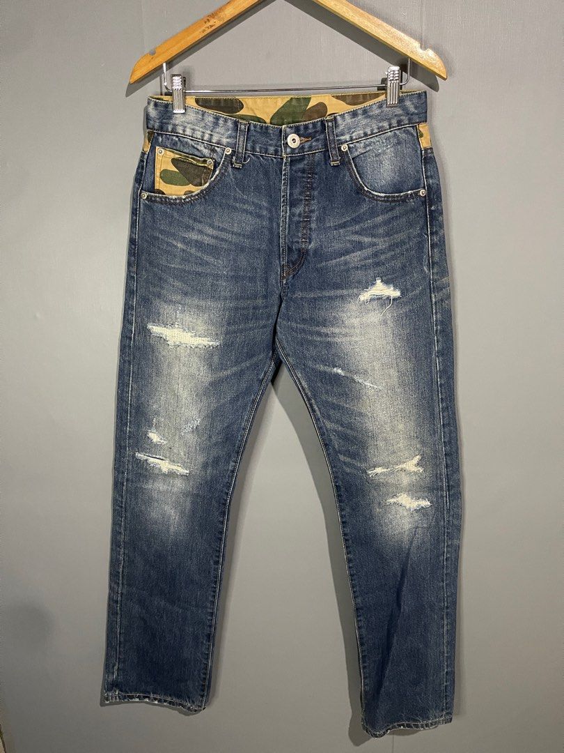 BAPE x Human Made Denim pants (STEAL) (Category: Jeans) located in Santa Cruz. Submitted by hongkongmarketph (Listing ID 1350158596, Image 2). Description: BAPE x Human Made Denim pants (steal) excellent condition cut washtags with embossed on buttons waist 31 length 41.5 length 7.5.