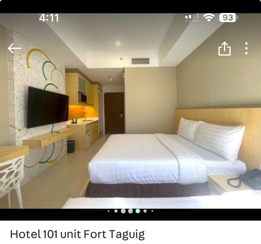 Hotel 101 Fort (Category: Apartments & Condos) located in Taguig. Submitted by jnamd (Listing ID 1350135567, Image 3). Description: Income generating condo (passive income through hotel revenue share) around 16-17k a month income + 10 free stays in any branch of hotel 101 including Madrid, Spain hotel 101 (opened already since May 2026) and Niseko Japan by December 2026. Maintenance by hotel 101 group (double dragon). Cebu and Davao hotel 101 als