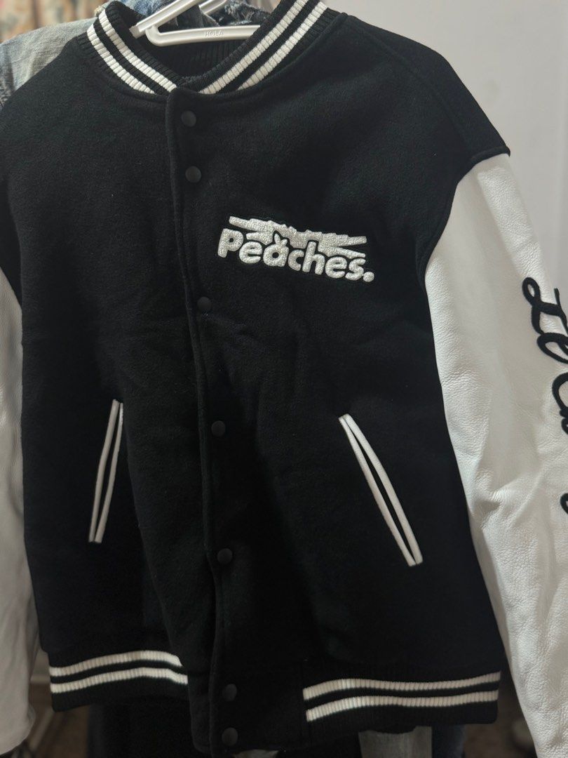 LE SSERAFIM x Peaches Collaboration Black Varsity Jacket