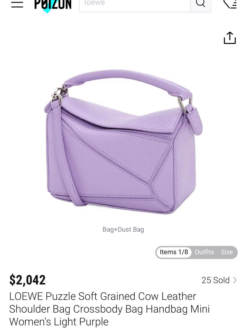 LOEWE Puzzle Light Purple Crossbody Shoulder (Category: Luxury Bags & Wallets) located in Bauang. Submitted by thriftypockets92 (Listing ID 1350150564, Image 3). Description: Ganda in actual Made in Spain Coded ykk zips.