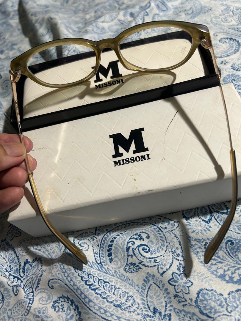 Missoni Eyeglasses/frame (imported brand) (Category: Sunglasses & Eyewear) located in Pasig City. Submitted by gracious2021 (Listing ID 1350180123, Image 3). Description: RFS: decluttering No flaws, signs of usage only Matagal sa storage lang With box.
