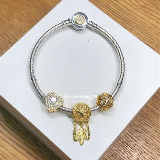 Pandora Silver & Gold bracelet and 3pcs charms set