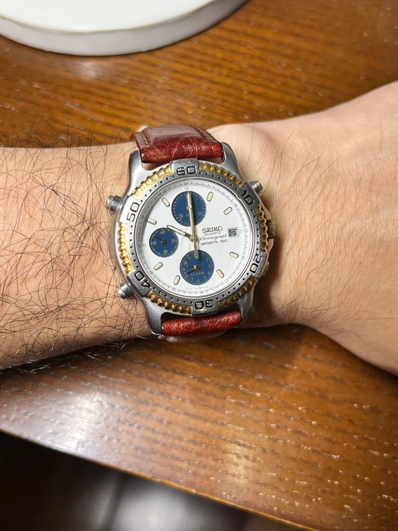 Seiko Quartz Chronograph 150m water resistance (Category: Luxury Watches) located in Manila. Submitted by mr.arnie (Listing ID 1350172030, Image 1). Description: Seiko Quartz Movement chronograph with Alarm feature Time Date Chronograph Alarm Battery needs replacement .