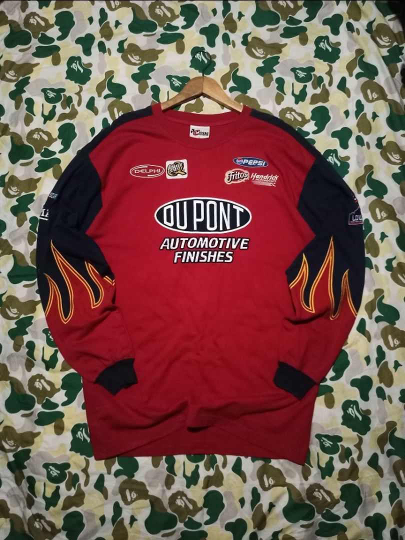 Vintage Nascar Flame (Category: Tshirts & Polo Shirts ) located in Libmanan. Submitted by dionela21 (Listing ID 1350161432, Image 1). Description: Vintage 90s Chase Authentic Nascar Jeff Gordon DuPont Red Flames Size Large 24" x 32.5" 9.5/10 Color Rate Very Good Condition Multiple Pinholes Slight Fade on Lower Part 🏷️1800 or Best Offer.