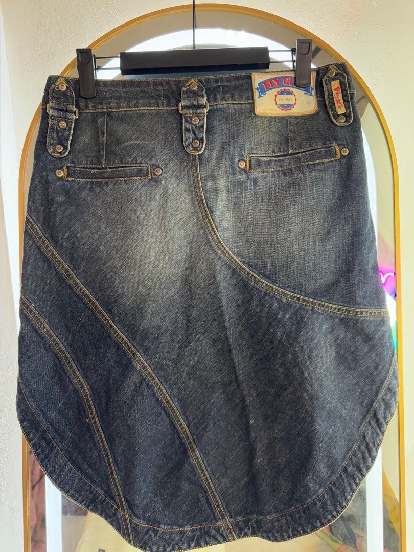 Y2K VINTAGE DENIM SKIRT (Category: Skirts) located in Quezon City. Submitted by gigiversace (Listing ID 1350204624, Image 3). Description: -FLY GIRL brand from Italy -Condition: 10/10 -worn with care (no flaws) -cute when worn with boots/heels -low-mid waist -rfs: doesn’t fit me anymore -dimes: 30” waist, 36” hips, 9” front length, 23” back length.