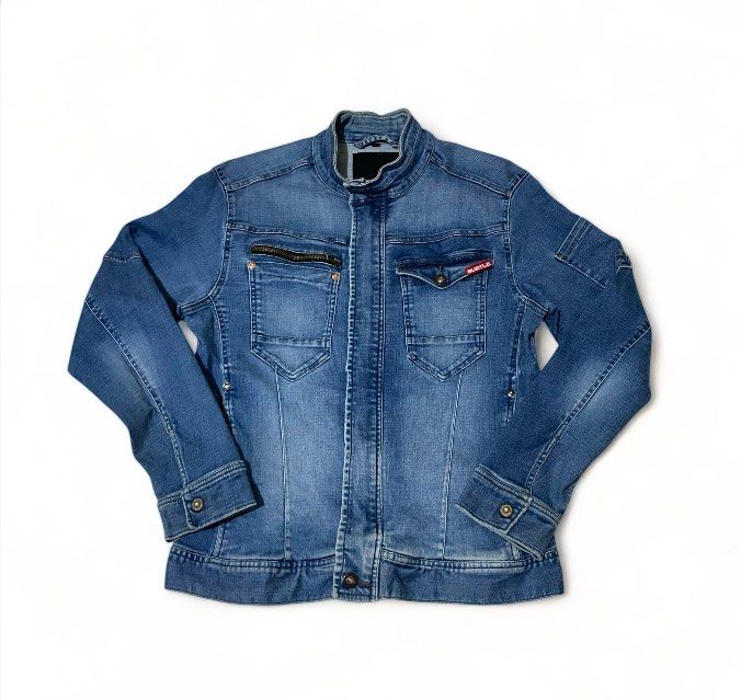 BURTLE 591D Contactless Stretch Denim Jacket (Category: Coats, Jackets and Outerwear) located in San Simon. Submitted by thriftdeal3r (Listing ID 1345246807, Image 1). Description: (Great for motorcyclists) Shoulders: 18 Width: 20 Length: 26 Sleeves: 23 Waist: 16 No Issue Color rate: 9/10 Excellent condition Plus shipping Courier: J&T.