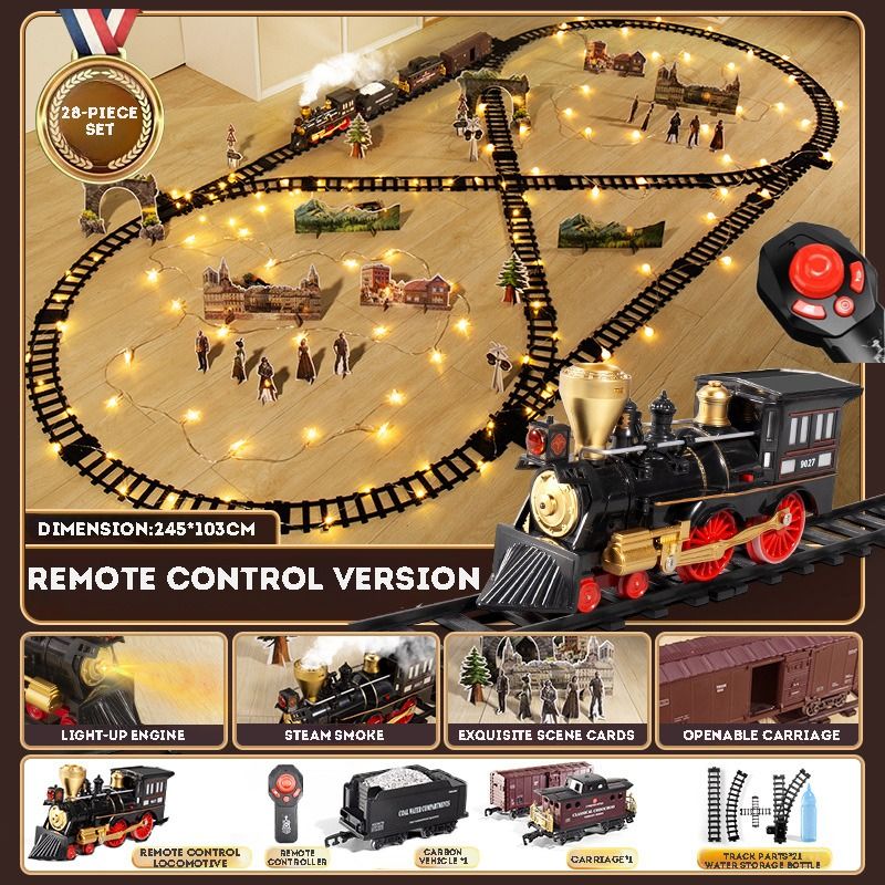 Electric Train Track Steam Spray Simulated Classical Railway Train Set ...