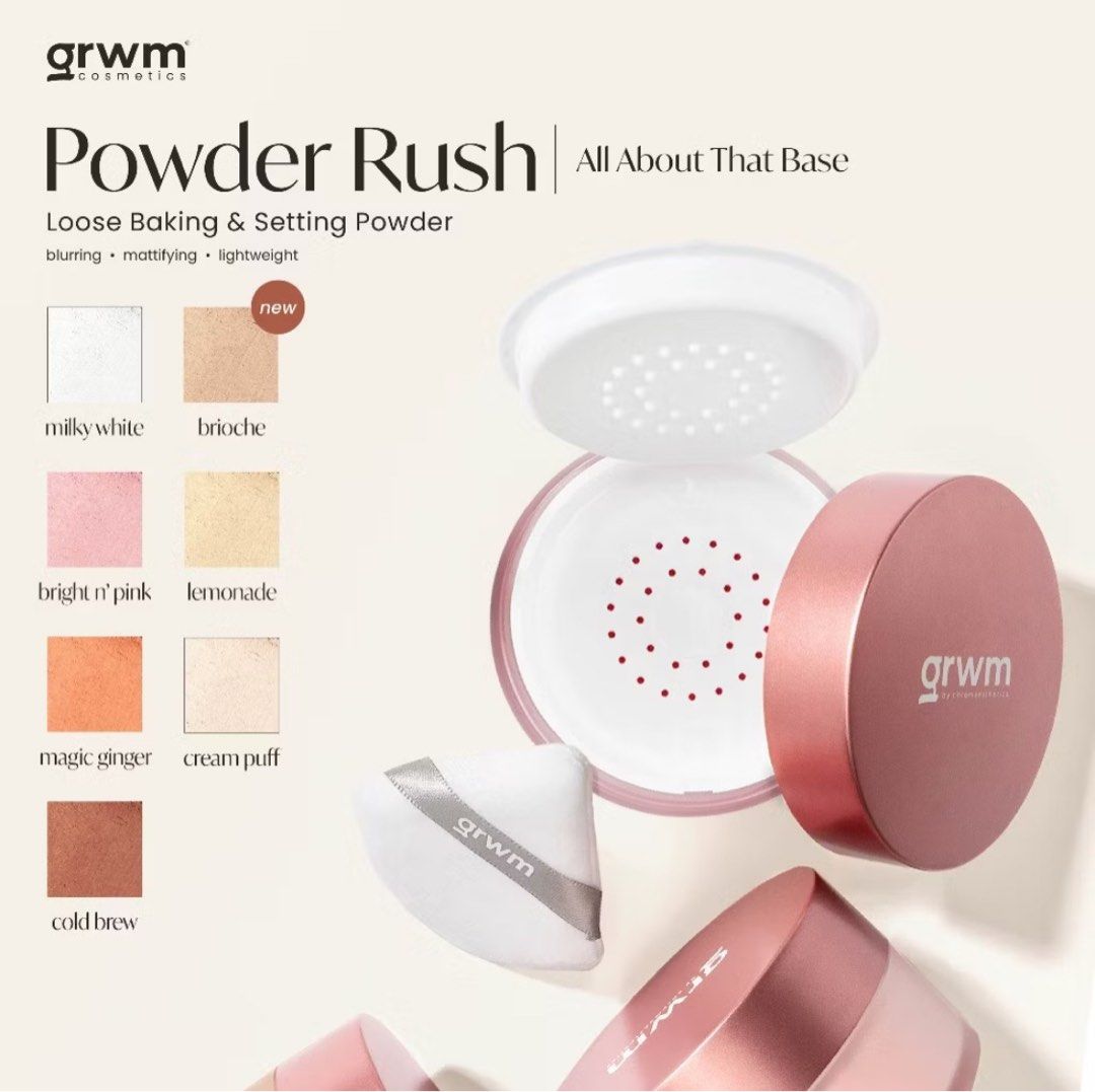 grwm powder rush loose baking and setting powder (Category: Makeup) located in Quezon City. Submitted by starcath (Listing ID 1345241455, Image 2). Description: brand new grwm cosmetics setting powder in cold brew - only box is opened. got in the wrong shade; sf shouldered by buyer grab/lalamove .