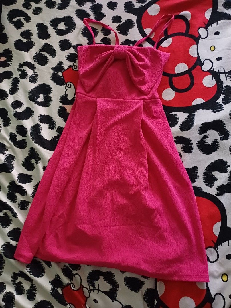barbie pink doll dress (Category: Dresses) located in Manila. Submitted by strawberrizel (Listing ID 1345243980, Image 2). Description: crepe fabric, xs-s, self tie, super short dress u can prob pair it with jeans~.