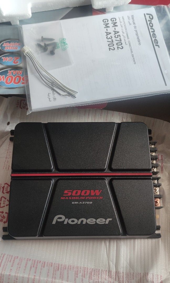 Pioneer Bridgeable Two-Channel Power amplifier (Category: Soundbars, Speakers & Amplifiers) located in Cavite. Submitted by Combiishop (Listing ID 1345160869, Image 2). Description: GM-A3702 bridgeable 60w rmsx (4 ) .95w rmsx2(2 ) low pass filter(80 hz) automatic signal sensing and turn -on.