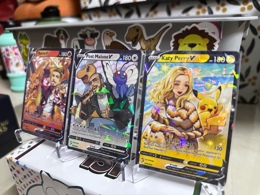 Pokemon 25th Anniversary Post Malone, Katy Perry & J Balvin Pokemon Cards,  Hobbies & Toys, Toys & Games on Carousell