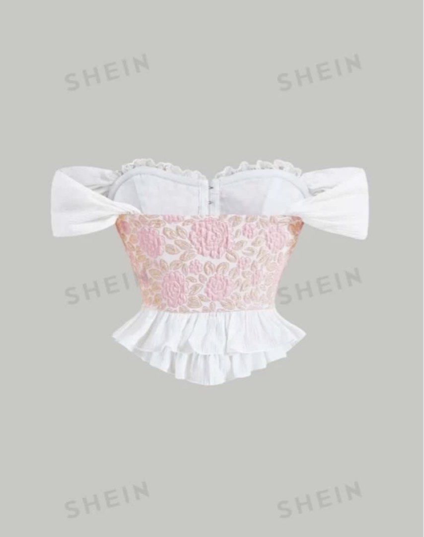 Shein Pink Corset Top (Category: Blouses) located in Caloocan City. Submitted by j.declutter (Listing ID 1345276515, Image 2). Description: Used twice # coquette , concert , disney.