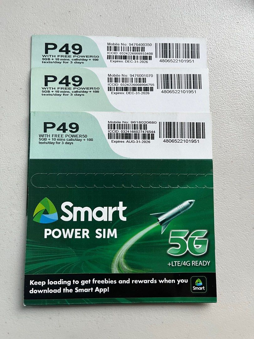 Smart vanity sim (Category: Sim Cards) located in Manila. Submitted by lulu.coco (Listing ID 1345122887, Image 1). Description: 0961 8020 680 0947 6400 350 0947 600 1070 • 500 each • No meet up, for shipping only. 54 nationwide • Gcash payment.