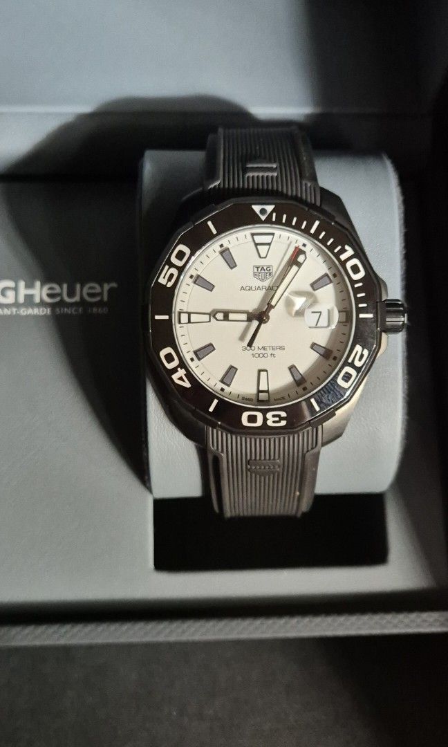Tag Heuer Aquaracer Titanium (Category: Luxury Watches) located in Makati City. Submitted by greydial (Listing ID 1345122847, Image 2). Description: For sale: Tag Heuer Aquaracer Titanium Exact Model number: WAY108A.FT6141 - 43mm size - Titanium! - Watch is like new. Only used once and put back in box. - Complete with box and warranty card - Bought in Foreign AD Nov 2024. Fresh. - Nice full lume - Original Tag Heuer strap and Tag Heuer deployant 