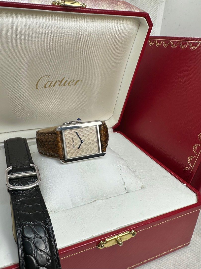 Cartier Tank Solo Large 27.4mm Ivory Python Quartz Watch, Men's Fashion ...