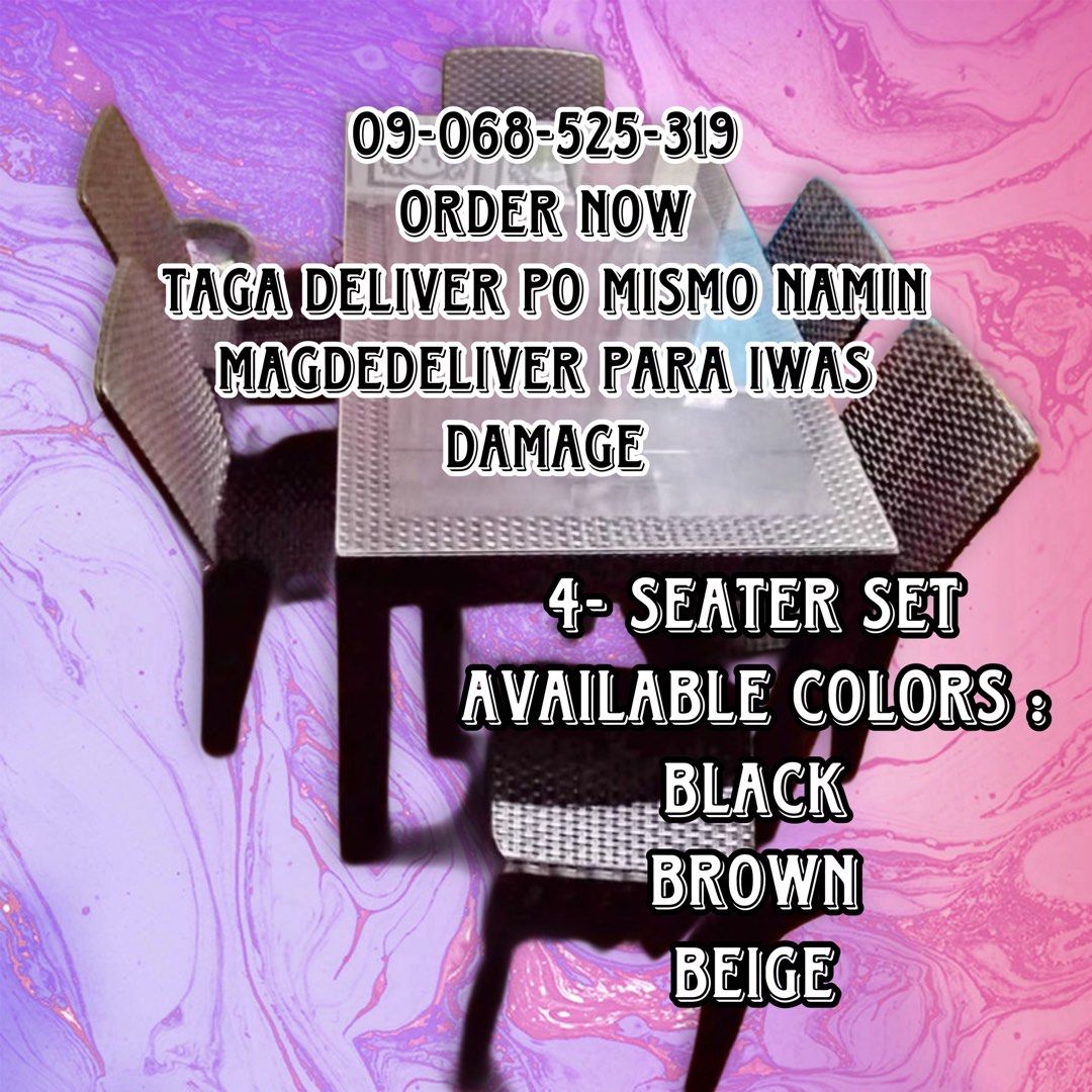 Dining set rattan table and chairs with glass (Category: Tables & Sets) located in Manila. Submitted by kellychz (Listing ID 1350339293, Image 2). Description: Rattan table and chairs with glass ganda murang mura brand new cod.