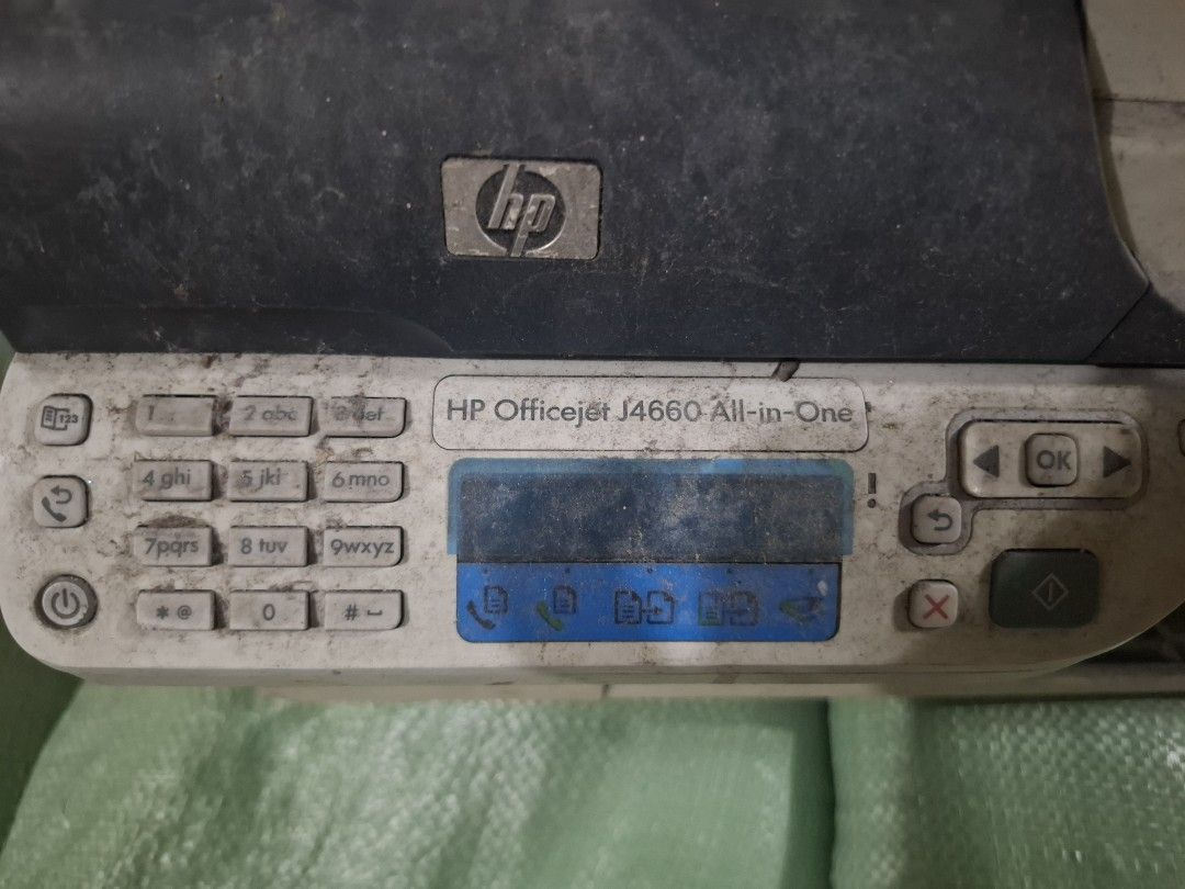 Hp officejet j4660 all in one (Category: Printers, Scanners & Copiers) located in Quezon City. Submitted by crisnav (Listing ID 1350340566, Image 1). Description: havent used since nawalan ng ink. dont know the status. negotiable. decluttering.
