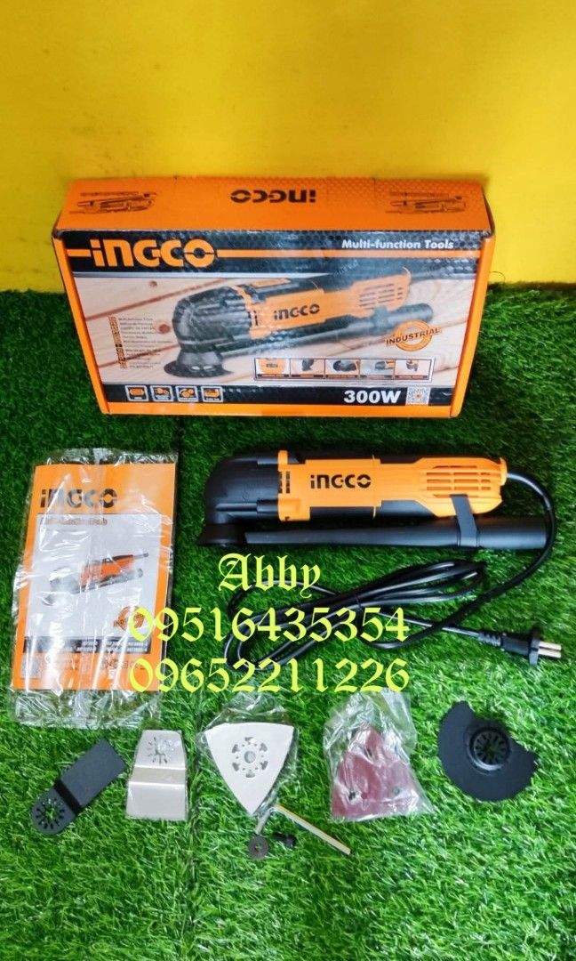 INGCO 300W Oscillating Tool / Multi-Function Tool w/ Variable Speed (MF3008) (Category: Construction Tools & Equipment) located in Caloocan City. Submitted by abieghail (Listing ID 1350247598, Image 1). Description: INGCO Multi Functional Tool MF3008 (Variable Speed) Use for: Sanding Cutting PVC pipes Shoveling Cutting woods Model: MF3008 Rated Voltage: 220-240V~50/60HZ Input Power: 300W No-load Speed: 10000-20000r/min 6-Speed motor Pure copper W