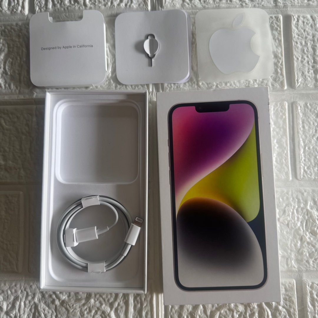 Iphone 14 - Starlight White (Category: iPhone 14 Series) located in Manila. Submitted by sheelavie (Listing ID 1350343191, Image 3). Description: Iphone 14 - Starlight White Lady owned, Personal used Tempered since Day 1 256 gb Globe locked (around 1200-1500 po magpaopenline based on research) No issue/ No damage/ No repair history 85% Battery Complete w/ Box same serial/ imei Still complete: Manual, sticker, pin Never used the original cord (sti