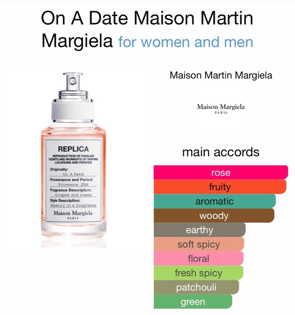 Maison Margiela Replica EDT On a Date (100ml) (Category: Fragrance & Deodorants) located in Quezon City. Submitted by leighdeclutters (Listing ID 1349339534, Image 3). Description: ▫️Purchased from Japan ▫️Comes with original box and paper bag .