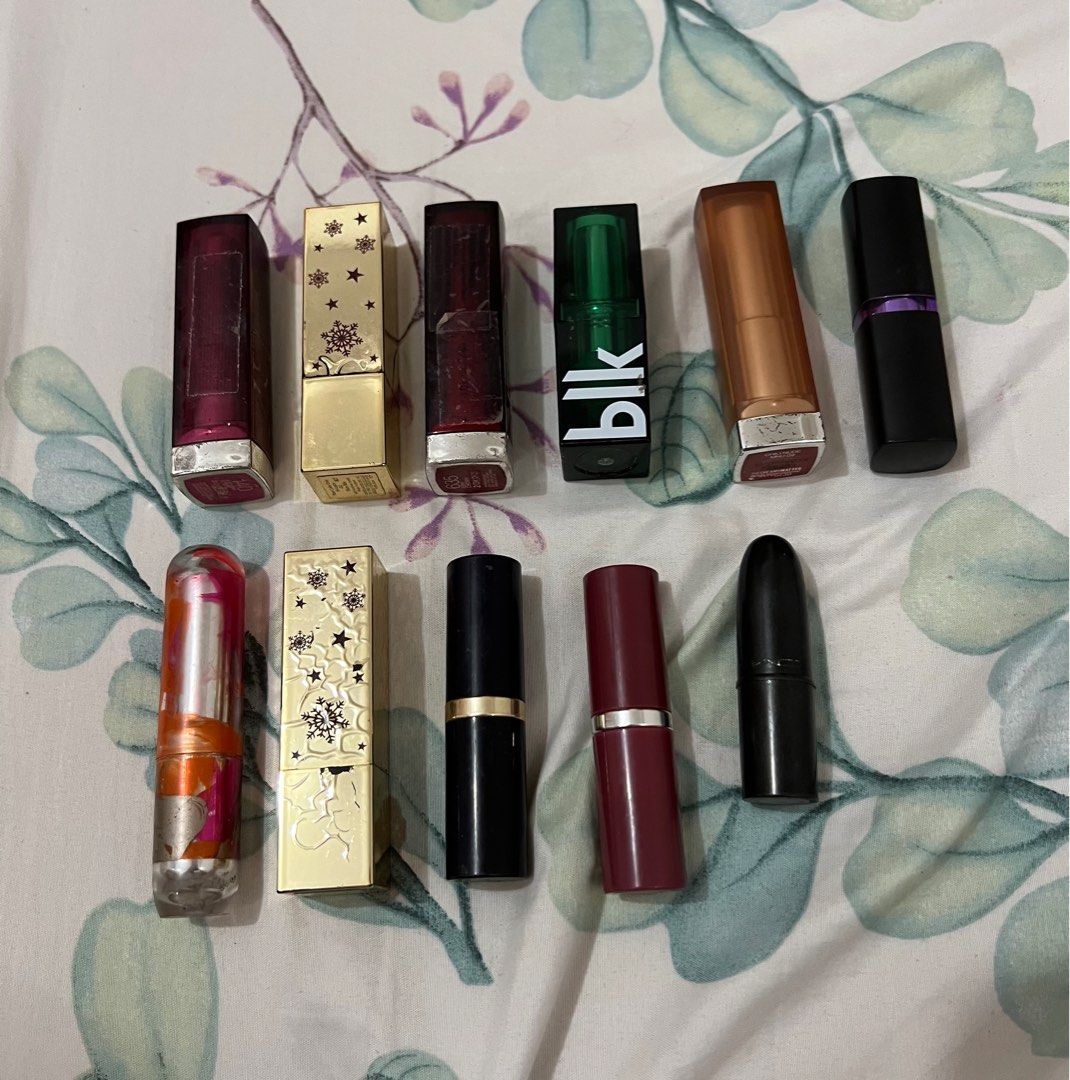 Makeup Lipstick (Category: Makeup) located in Antipolo. Submitted by mfasa1201 (Listing ID 1350246918, Image 1). Description: lipsticks batch 1 (can swatch them for u) from left to right 1.) maybelline fuchsia fever 140 (used) - 120 php 2.) estee lauder pure color envy plum bite (used) -80 php 3.) maybelline very cherry 635 (used) - 50 php 4.) blk jolly matte lipstick (used) - 250 php 5.) maybelline chili nude mnu 09 (used) - 180 php 6.) maybelli